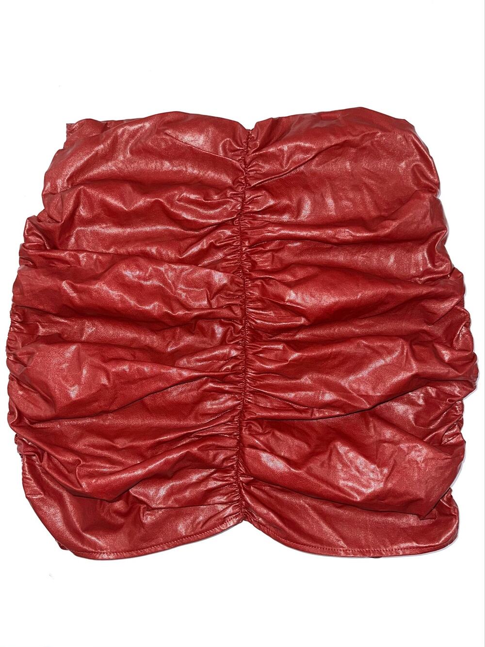 NWT Akaiv Wine Red Faux Leather Ruched Edgy Biker Indie Sleaze Mini Skirt Size L